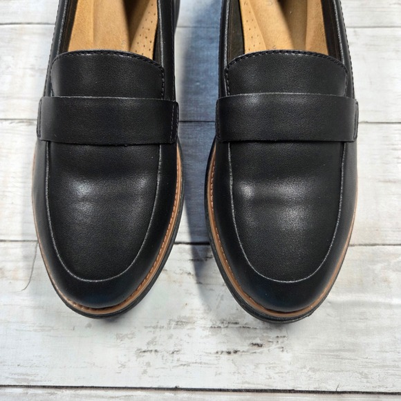 Clarks Sharon Gracie Loafers Womens 10M Black Collection Wedge Platform Leather - Picture 5 of 10